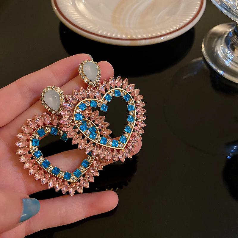 

Серьги-подвески в богемном стиле с сердечками Стразы для женщин модные дизайнерские серьги в форме капли воды ювелирные изделия для девоче...