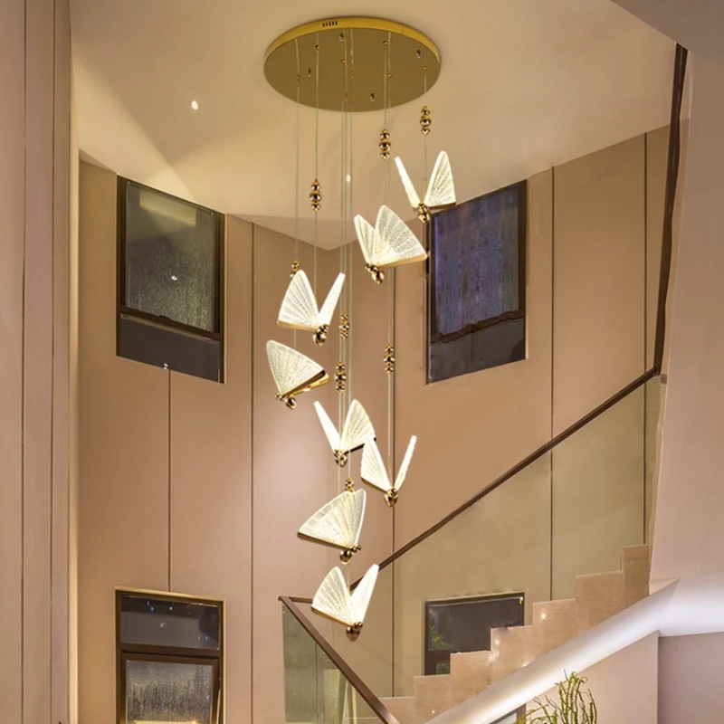 

Best selling indoor acrylic stairwell ceiling lighting stair led butterfly chandeliers pendant lights for home lobby staircase