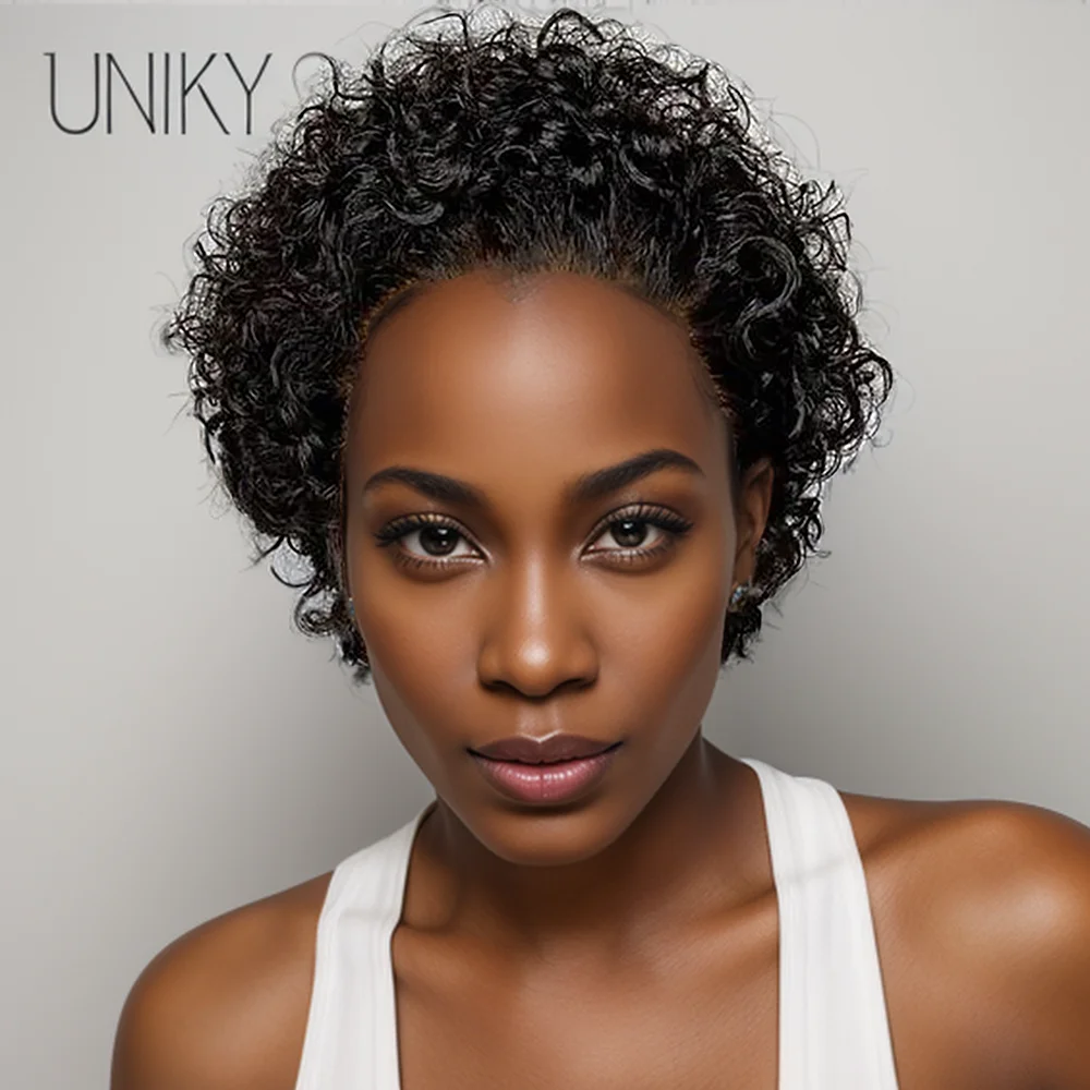 Парик фея человеческие волосы Короткие вьющиеся кружевные передние парики из