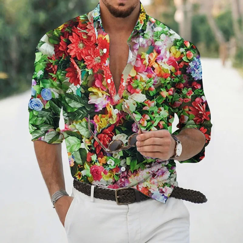 

Luxury Hawaiian Tropical Shirt For Men 3d Printed Floral Long Sleeve Blouse Beach Holiday Camisa Oversized Tops Tee Shirt Homme