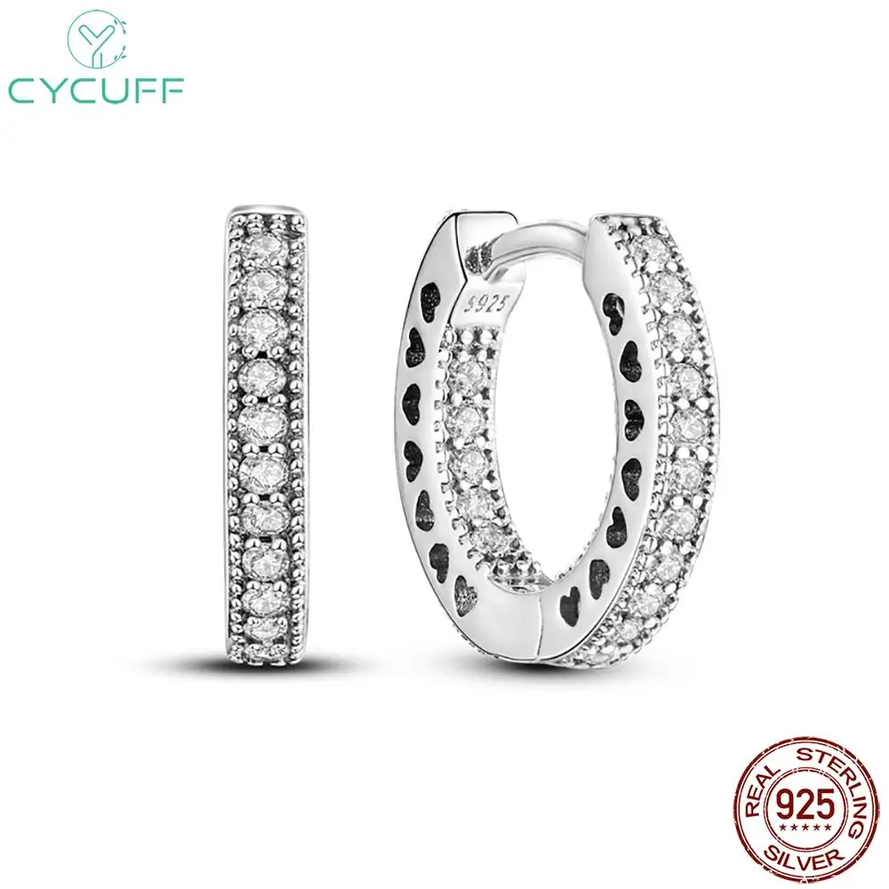 

CYCUFF Hot Sale Real 925 Sterling Silver Earrings Pavé Heart Hoop Earrings For Women Wedding Engagement Earrings Jewelry Gift