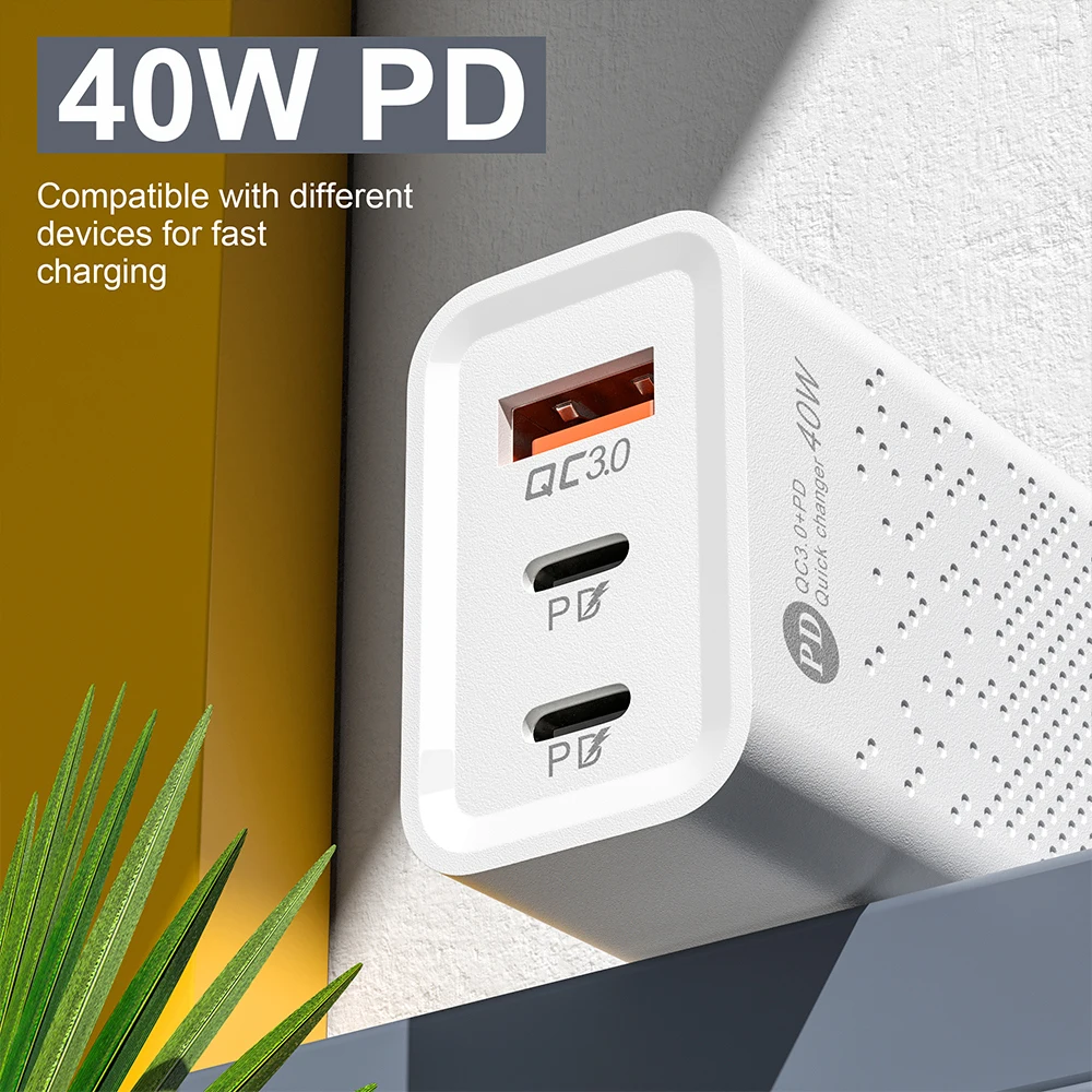 60W Phone Charging PD Fast Charging USB QC3.0 Multiple 3 Ports Type C Plug Mobile Phone Adapt for Xiaomi High Speed Wall Charger