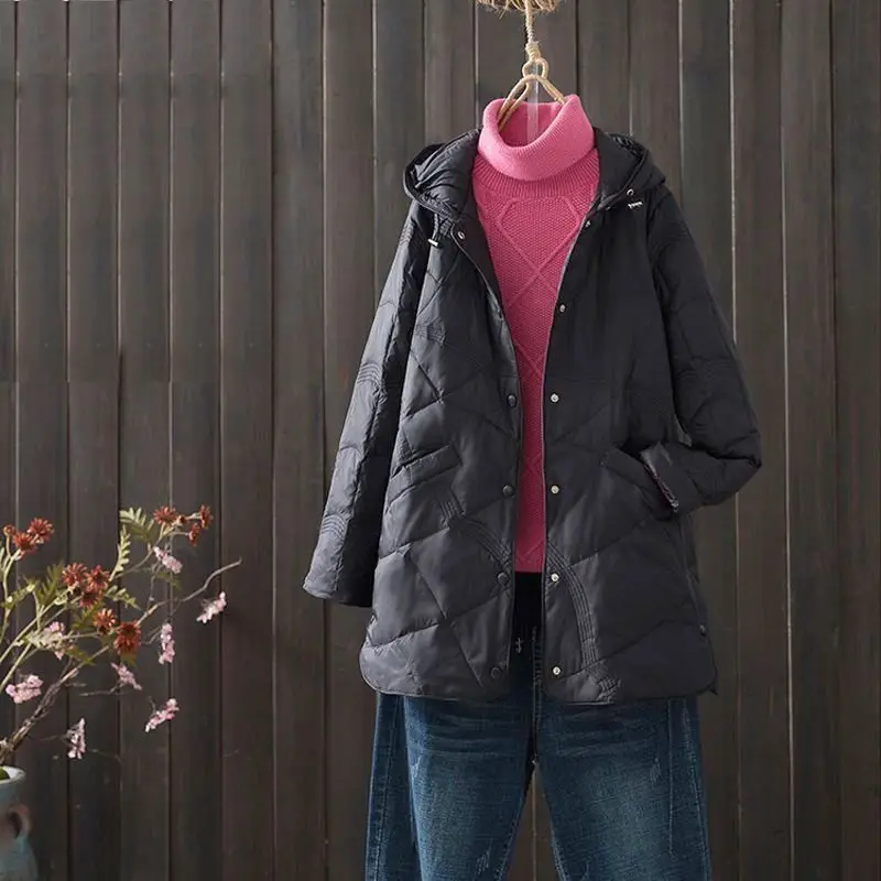 New Winter Women White Duck Down Coat Female Stand Collar Mid-Long Coat Casual Lady Outwear Down Pockets Buttons Ladies M12