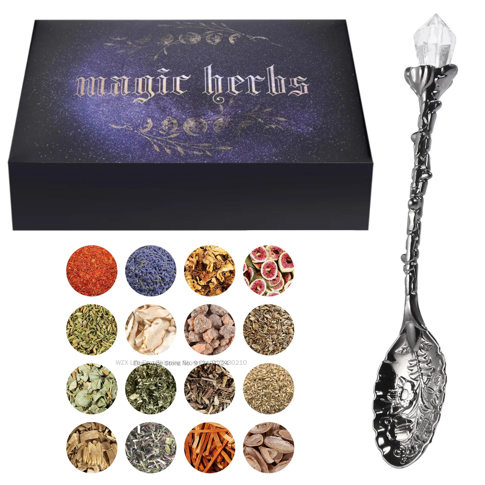 

Antique 30 Herbs Witchcraft Kit Dried Herb Kit with Crystal Spoon Magic Witch Toolkit Dried Flower Witchcraft Supplies Christmas