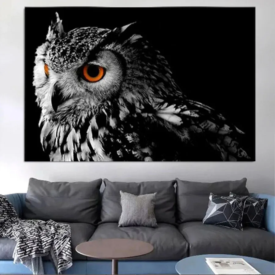 5D DIY квадратная круглая алмазная живопись черно-белая сова животное вышивка