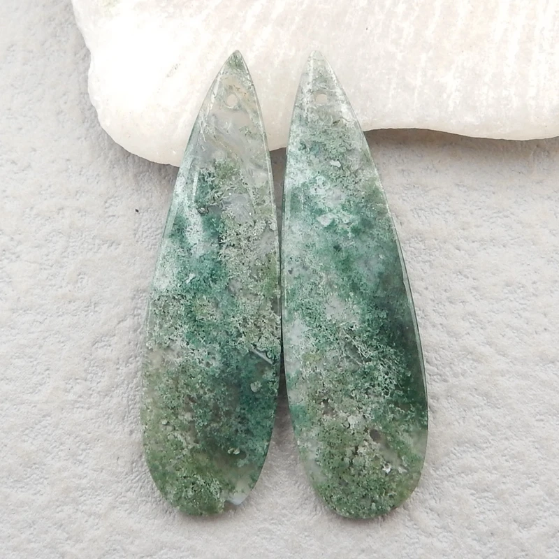 

Moss agate Earrings Beads,Charms Women Earrings Jewelry Gift Gem Customized 45x14x4mm8.5g