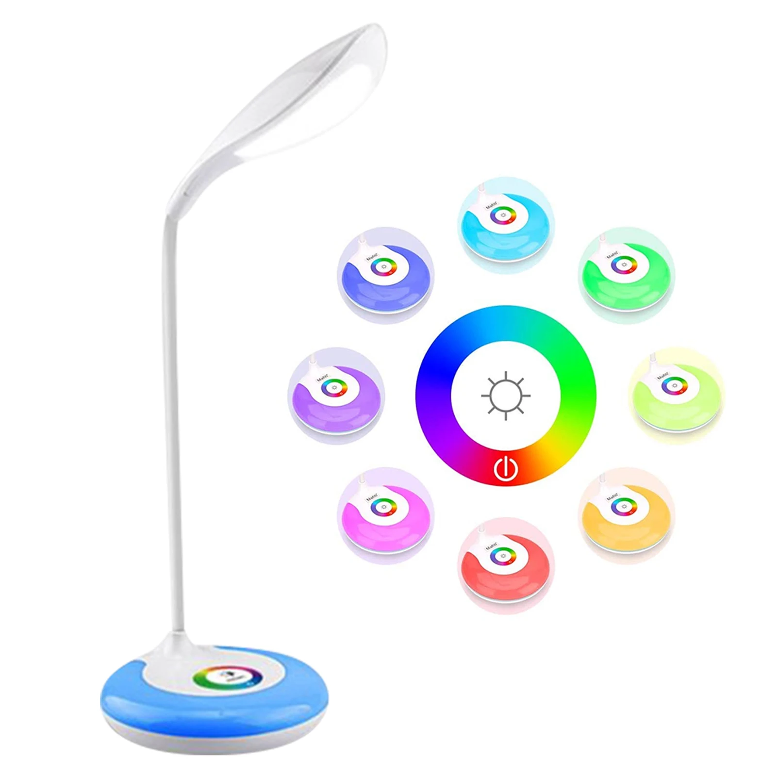 

Eye Care Night Light RGB LED Cordless Brightness Adjustment For Kids Desk Lamp Flexible Gooseneck USB Rechargeable Touch Control