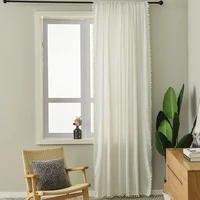 semi blackout curtains for kitchen living room bedroom home decoration curtain nordic style solid color fur ball lace