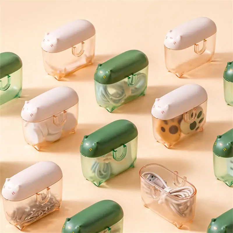 

Ins Portable Data Cable Storage Box Cartoon Travel Wire Earphone Cable Storage Box Organizer Mini Dust-proof Charger Storage Box