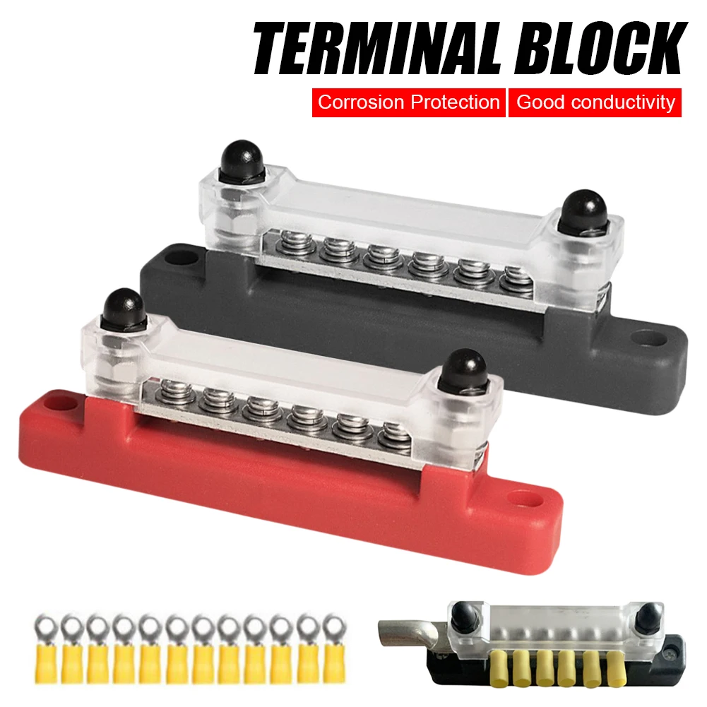 

6 Terminals Single-row Bus Bar Power Distribution Block 150A 48V with Cover M6 Terminal Studs for Car Boat Marine Caravan RV