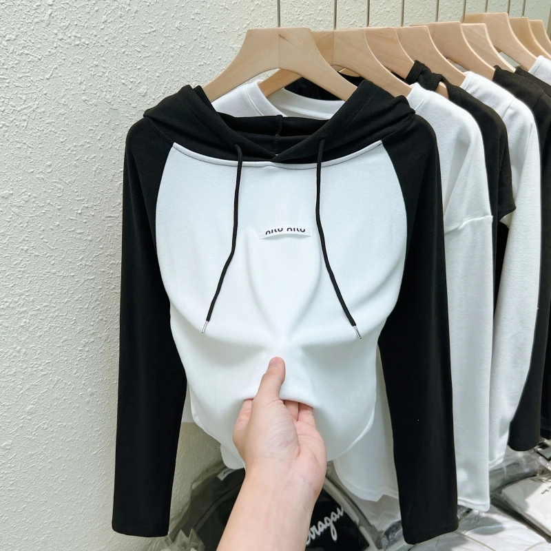 

Harajuku Casual slim Thick bottoming T-shirt autumn winter velvet Long Sleeve letter print patchwork hoody T Shirt Women y2k Top