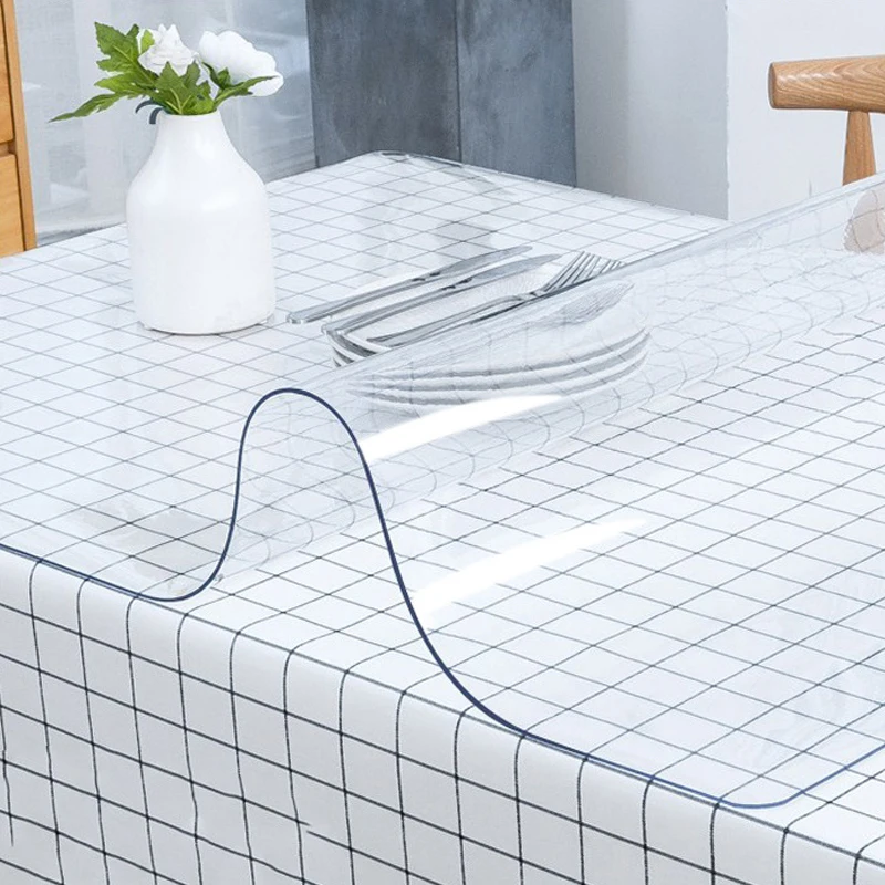 PVC Table Mat Transparent tablecloth Waterproof Oil round tablecloth with Kitchen Pattern Glass Soft Cloth Table Cover  - buy with discount