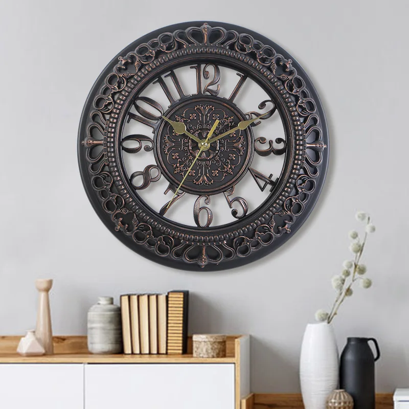 

European Style 12 Inch Wall Clock Living Room Bedroom Decoration Plastic Round Wall Hanging Clock