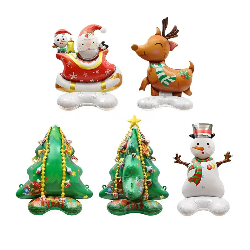 

New window decoration 4D standing Christmas tree old man elk oversized aluminum film balloon Christmas happy new year decoration