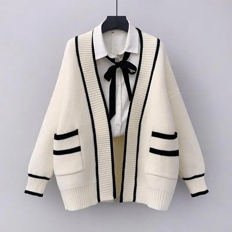 

Autumn Womens Solid Color Knitted Cardigan With Double Pocket Sweater Coat