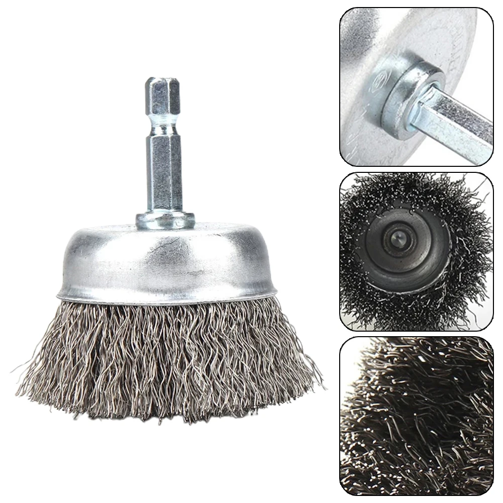 

1pc 75mm Stainless Steel Wire Brush 6mm Shank Bowl Wire Brush For Rotary Tool Metal Rust Removal Polishing Derusting Tool