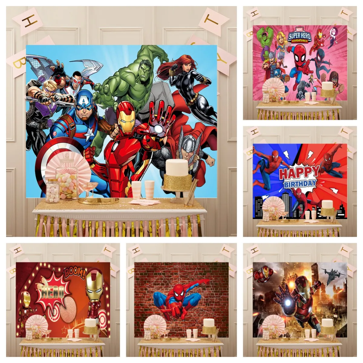 

Cartoon Spider Iron Boys Children's Birthday Party Photography Super Heros Party Backdrops Background Decoration Theme Supplies