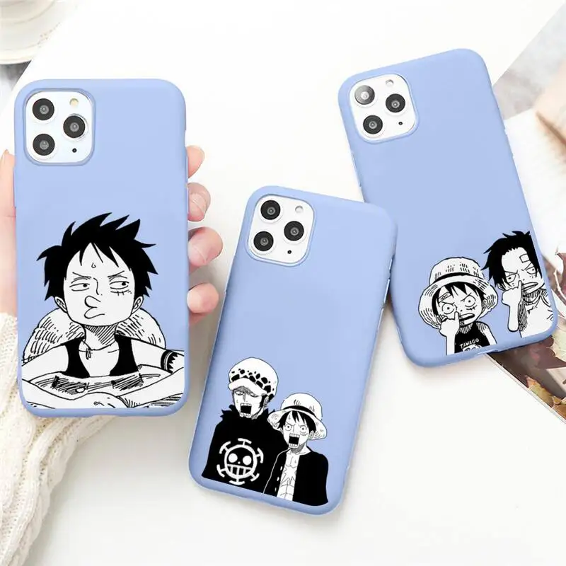 

Luffy One Piece Phone Case for iPhone 13 12 mini 11 Pro Max X XR XS 8 7 6s Plus Candy purple Silicone cover