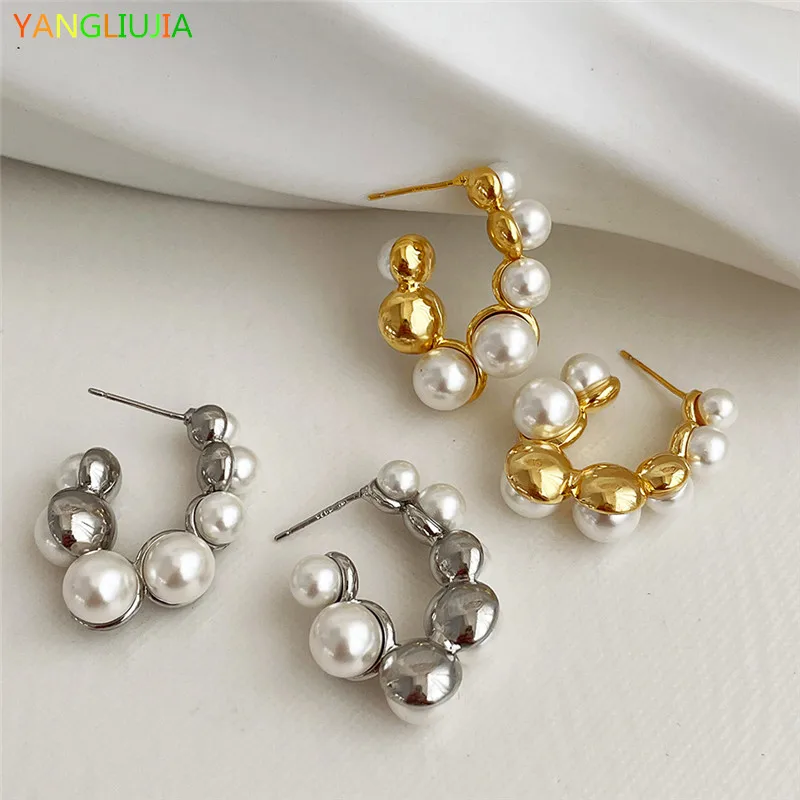 

Irregular Metal Pearl Earrings European And American Style Personality Fashion Stud Earrings Ms Girl Wedding Jewelry Accessories