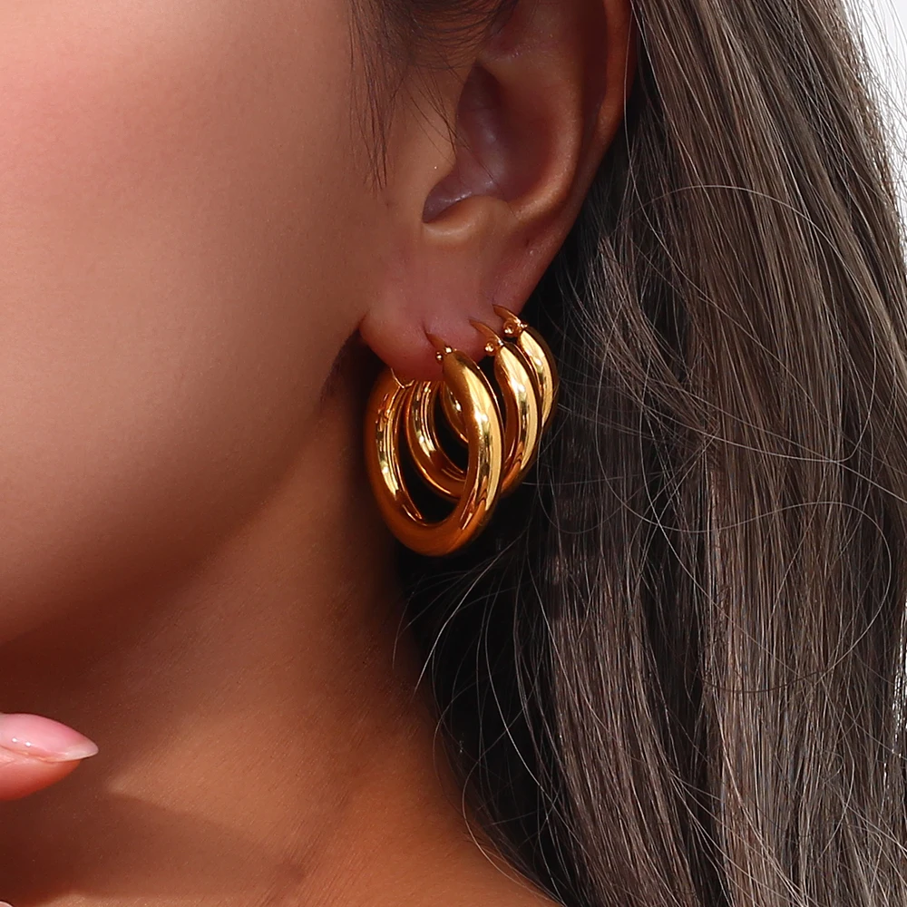 

20mm 25mm 30mm Solid Stainless Steel 18K Gold Plated Round Loop Hoop Earrings For Women Tarnish Free Minimalist Hoops Earring