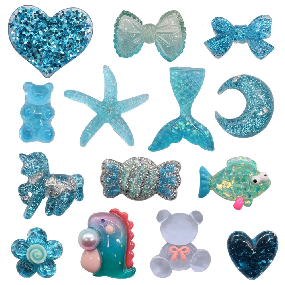 

Mix 50Pcs Resin Shoe Charms Blue Moon Mermaid Tail Starfish Bow Accessories DIY Shoe Decorations For Croc Jibz Kids X-mas Gift