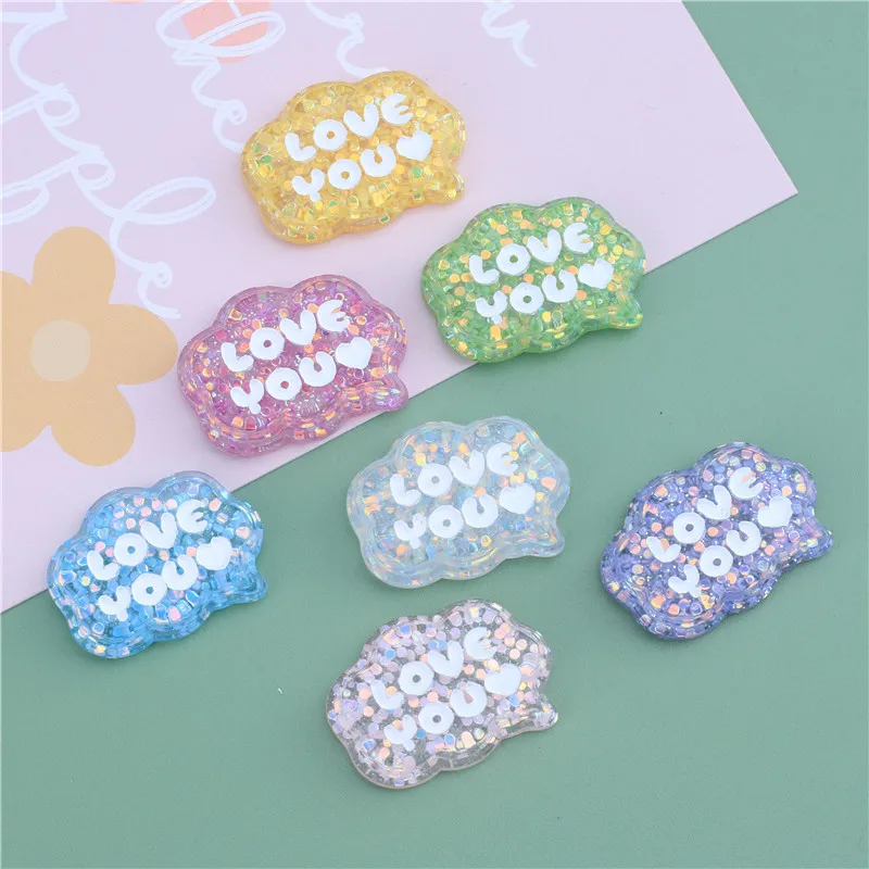 

100pcs Sequin LOVE YOU Letter Plate Resin Flat Back Cabochon DIY Scrapbook Cell Phone Decor Crafts Supplies 21x26mm