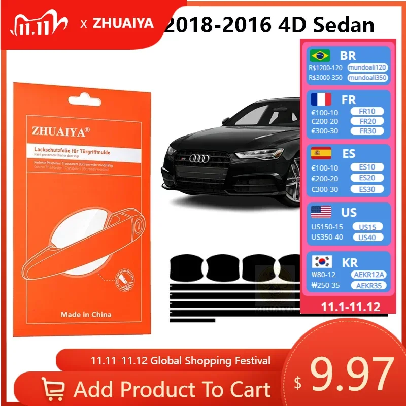 

Защитная пленка на края дверной ручки, защитная пленка из ТПУ для Audi A6 2005-2018 4D Седан, автомобильные аксессуары