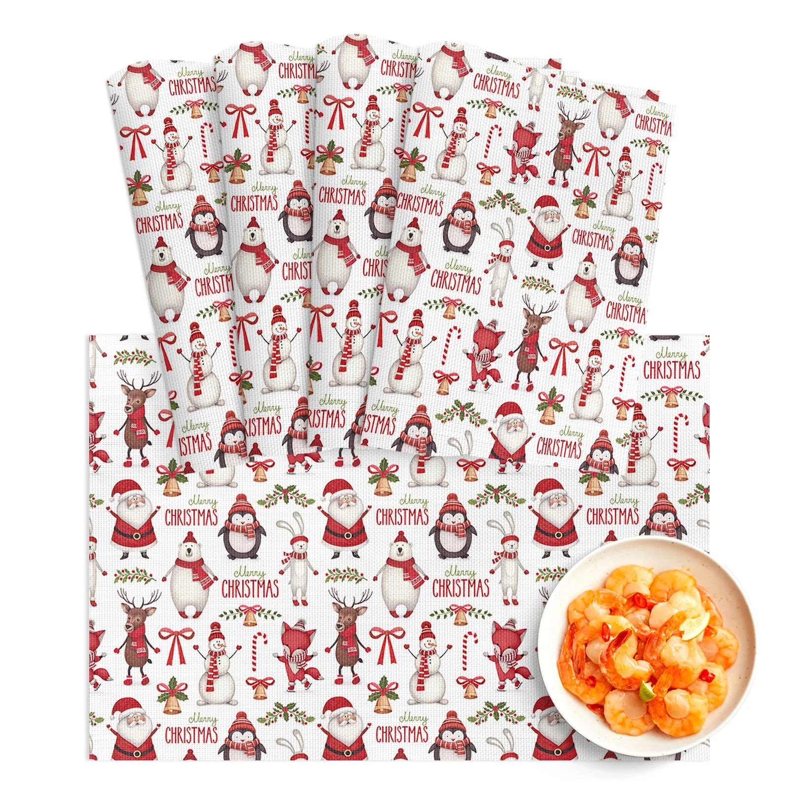 

4/6Pcs PVC Placemats Christmas Santa Claus Penguin Polar Bear Dining Disc Pads Bowl Coasters Plate Bar Kitchen Coffee Table Mat