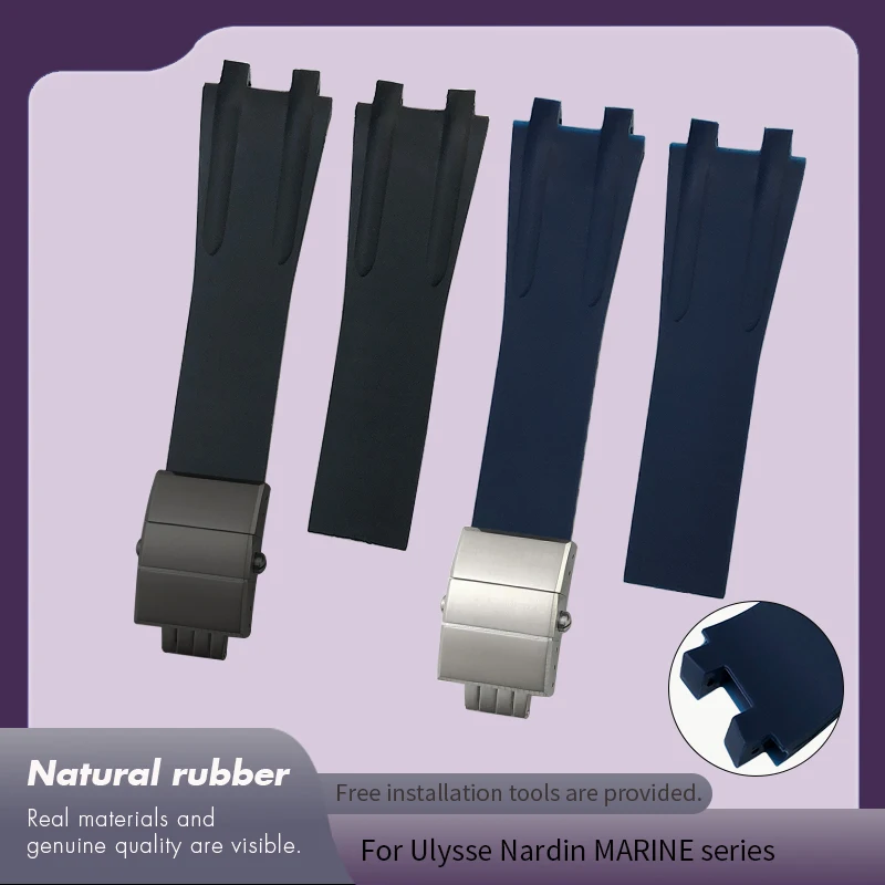 Фото Ремешок для часов Ulysse Nardin DIVER BLAST, 26 мм, черно-синий, силиконовый, с раскладывающейся застежкой, двойной выпуклый, резиновый №1