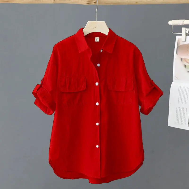 

Short Sleeve Shirt Ladies Loose Increase Comfort 2022 New Summer Half Sleeve Top Net Red Fashion Ins Trend Retro Casual Shirt