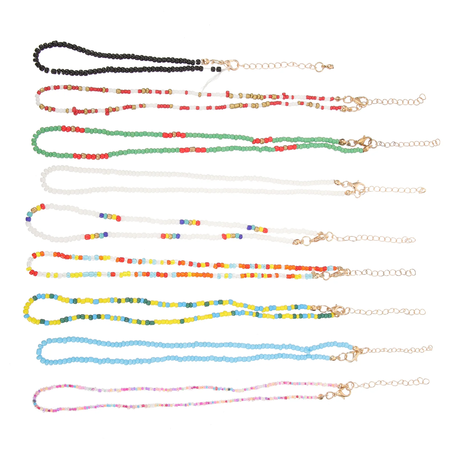 

9 Pcs Colorful Bead Necklace Beaded Choker Boho Necklaces Teen Girls Women Short