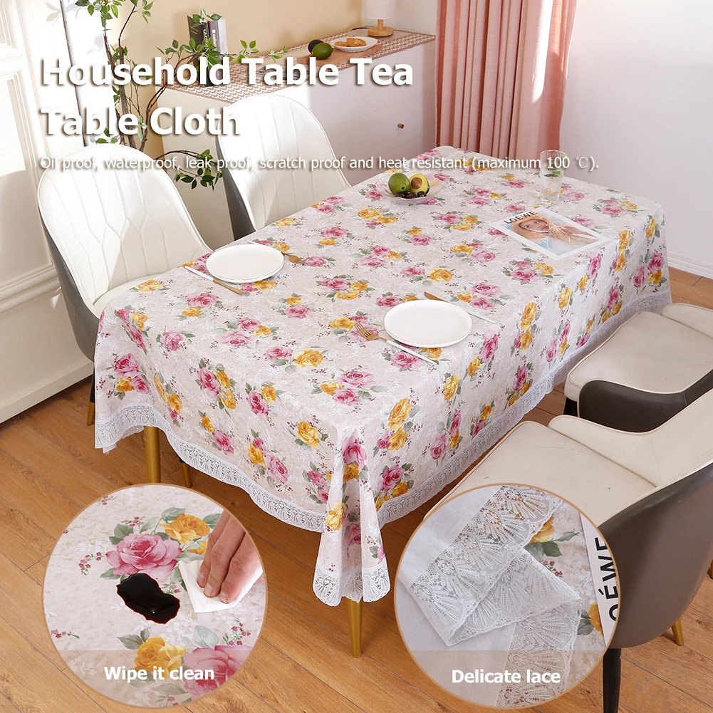 

Peony Flower Table Cloth Waterproof Oilproof Kitchen Dining Table Colth Cover Mat Oilcloth Antifouling Dining Table Cover