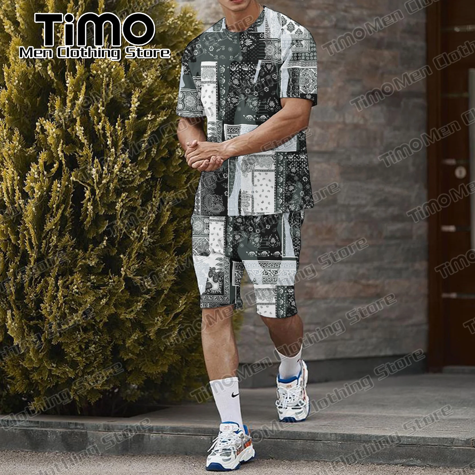 Retro Men's T-shirt Set Social Fashion Casual Outfits For Men Summer Clothes Oversized High Quality Loose Suit 2 Piece Set