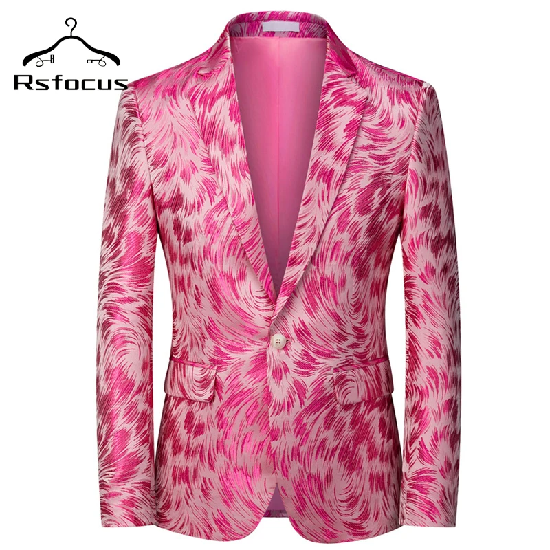 Rsfocus 6XL Plus Size Floral Blazer Men 2022 Stylish Pink DJ Party Stage Blazers For Men Casual Blazer Masculino Slim Fit XZ052