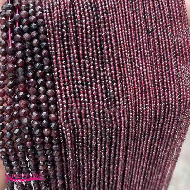 

Natural Garnet Stone Loose Beads 2mm 3mm 4mm Faceted Round DIY Jewelry Making Accessories 38cm a4463