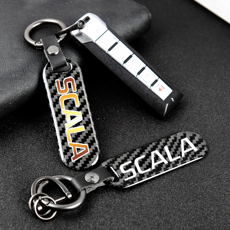 

car accessories printing carbon fiber nameplate metal keychain custom For skoda scala