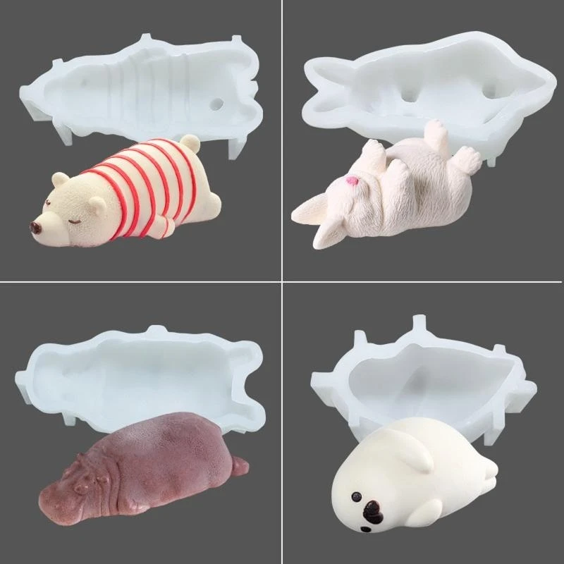 Фото Симпатичная 3D силиконовая форма для мусса, торта, медведя, собаки, бегемота для крокодила, дельфина, кролика Sh №3