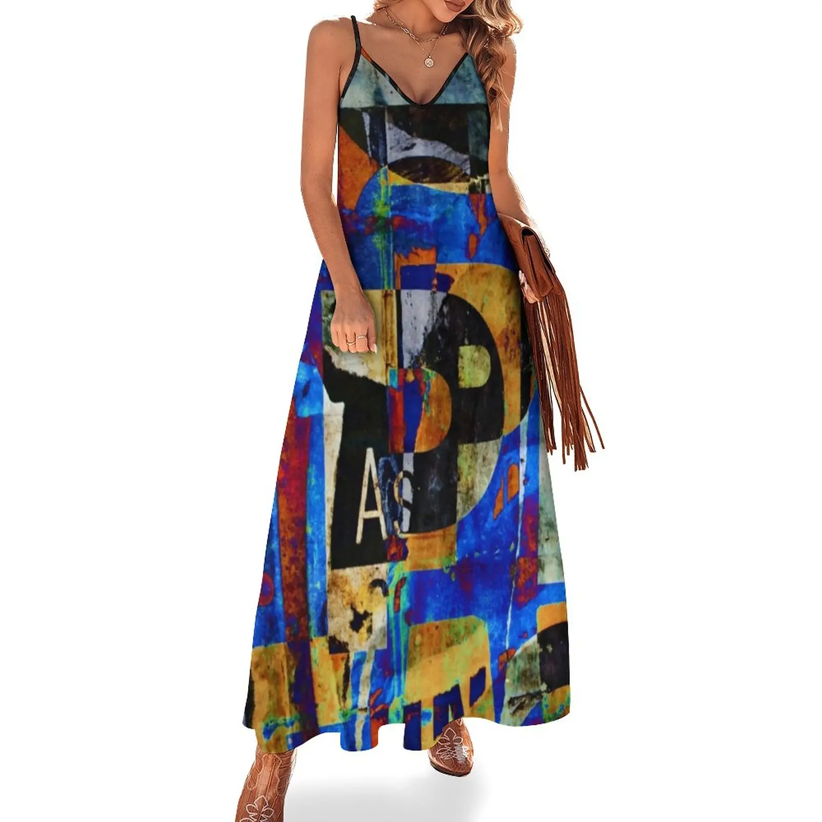

Abstract Letters Dress Street Graffiti Print Vintage Maxi Dress V Neck Boho Beach Long Dresses Street Fashion Oversized Vestidos