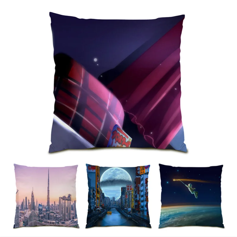 

Nature Landscape Cushion Cover 45x45 Comfortable Polyester Linen Sofas for Living Room Velvet Pillowcase Funny Pillowcase E1094