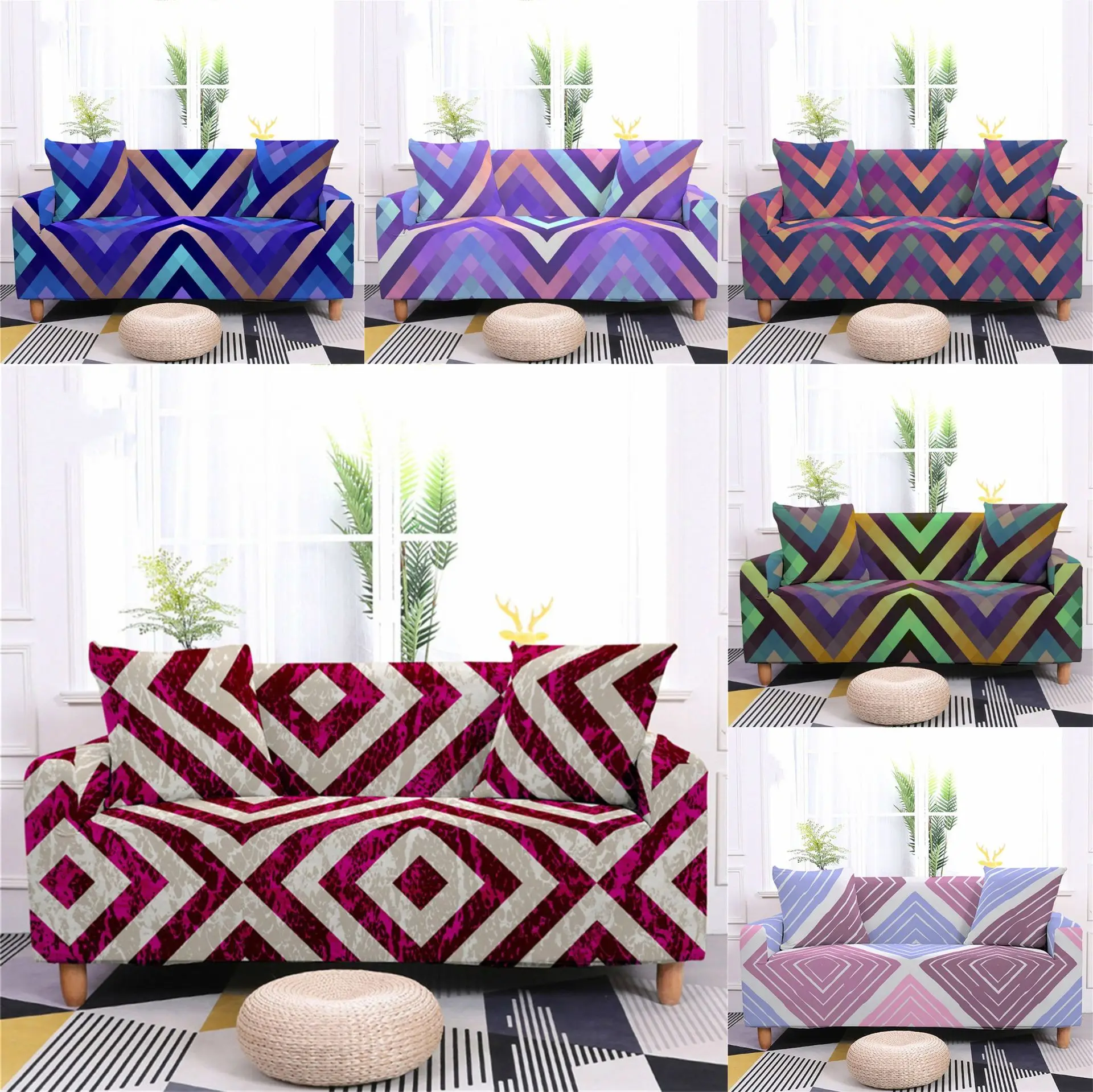 

Geometric Series Print Sofa Cover All Inclusive Elastic Sofa Covers for Living Room Dustproof Couch Cover Home Sofa Slipcover