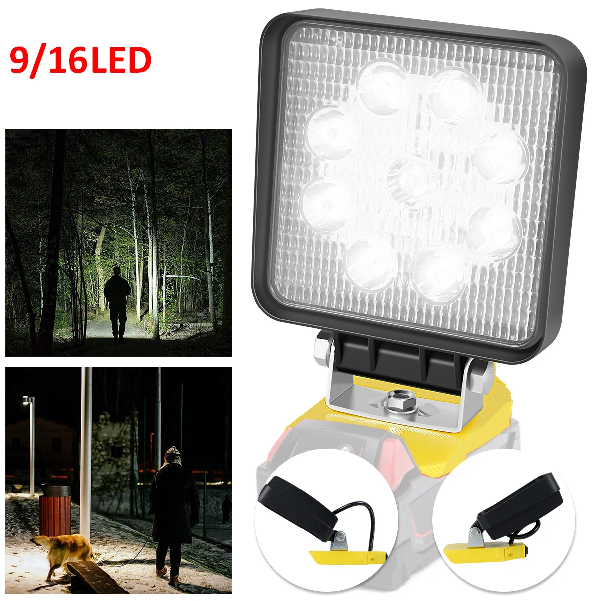 

LED Work Light 48W 16LED Floodlight Cordless Portable Lights Outdoor Emergency Lights 140° Adjustable IP55 Waterproof LED Job