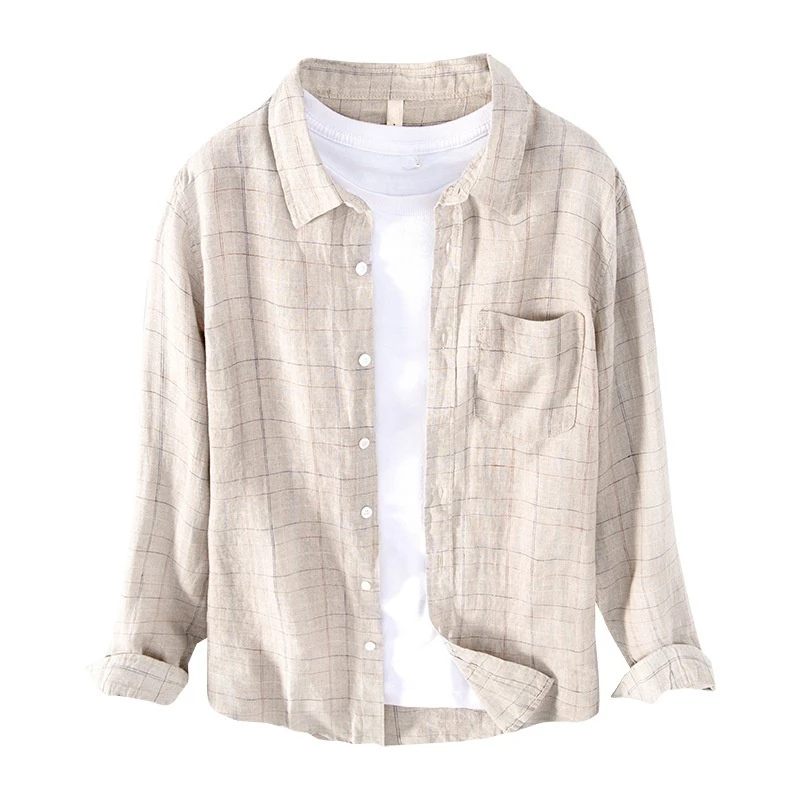 

Men's Long Sleeve Shirt Mens Linen Top Casual Color Matching Pocket Shirt