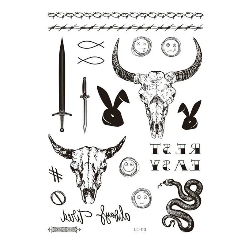 Face Tattoo Bull Head Face Sticker Neck Hand Back Cool Design Sexy Body Art Waterproof Temporary Tattoo Sticker for Man Woman images - 6