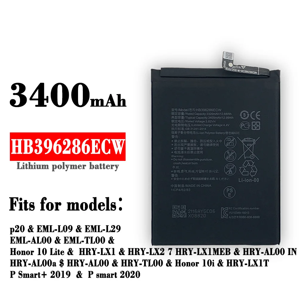 

Orginal 3400mAh HB396286ECW Battery For Huawei Honor 10i 20i 10 P20 Lite Smart+2019 HRY-LX1MEB POT LX2 LX1T Mobile Phone Battery