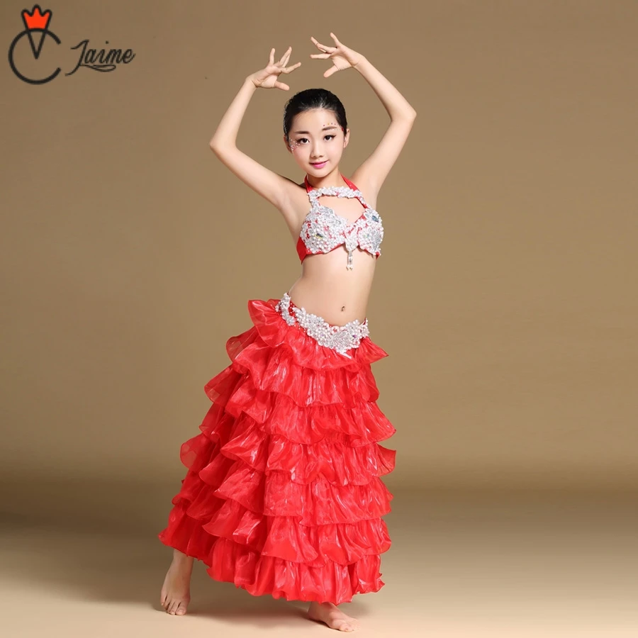 

Belly Dance Costume Set for Children 3pcs Bra Belt and Skirts Kids Stage Performance Belly Dancing Clothes Oriental Outfit Girls