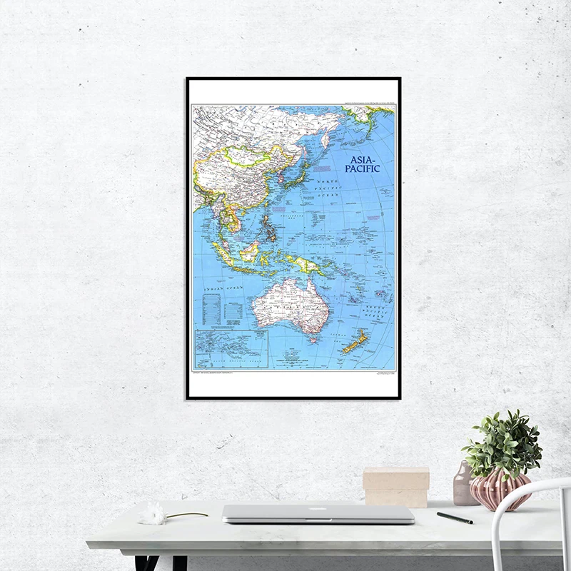 Настенная Наклейка формата A1, Карта мира, картина распылением, карта Азиии Тихоокеанского происхождения, дополнение в ноябре 1989 года, плакаты ипринты для гостиной