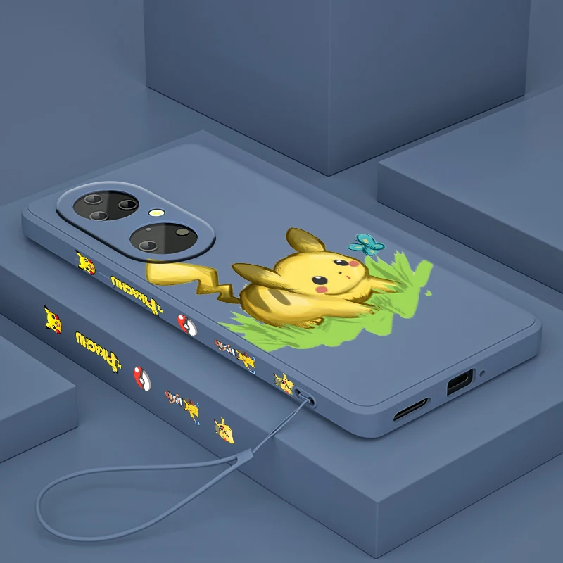 

Pikachu Cartoon Anime For Huawei P50 P40 P30 P20 P Smart Z Pro Plus 2019 2021 Liquid Left Rope Silicone Phone Case Capa Fundas