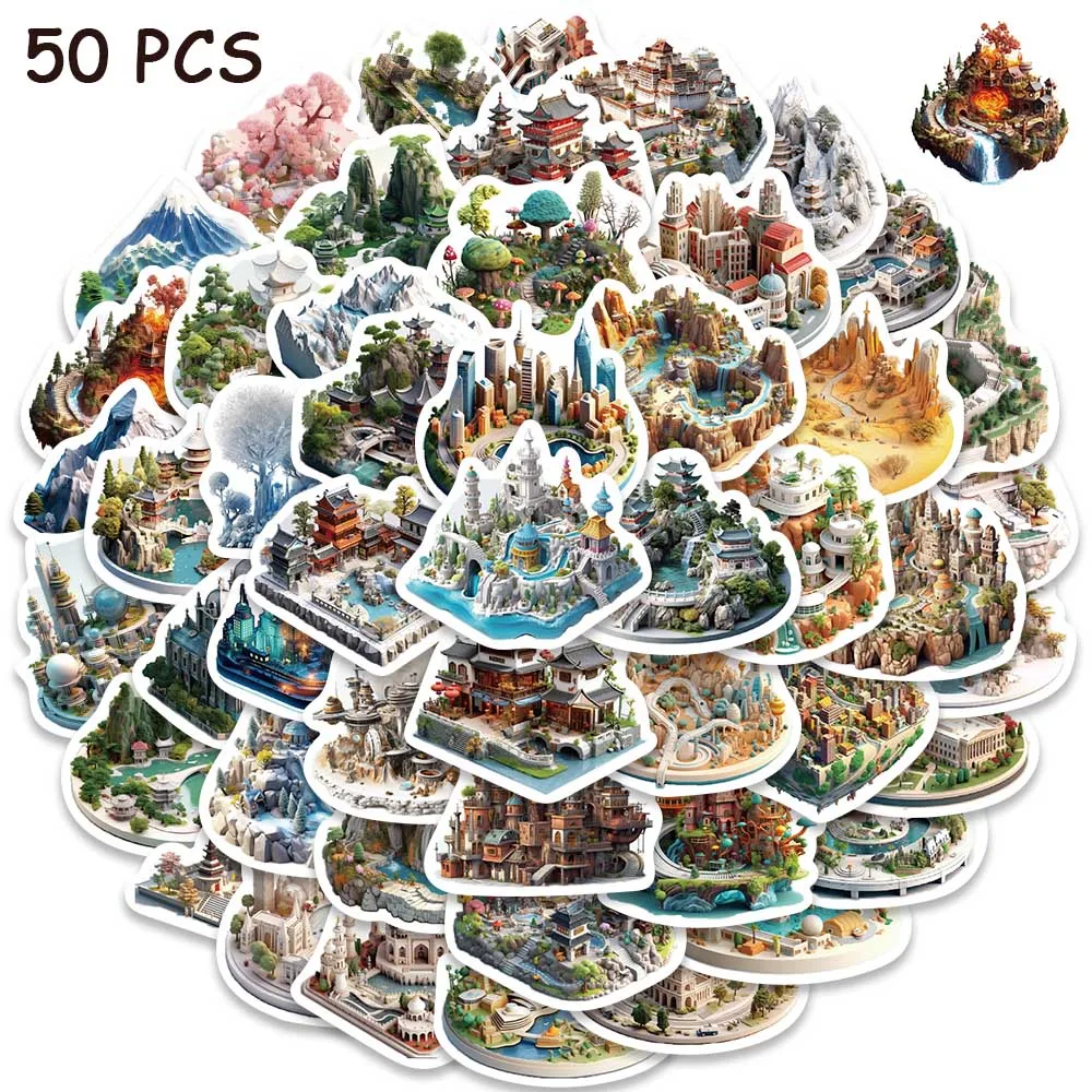 

10/50pcs Garden Castle Palace Stickers Cartoon Fantasy Small World Decals For Suitcase Water Bottle Bicycle Scrapbook Stickers