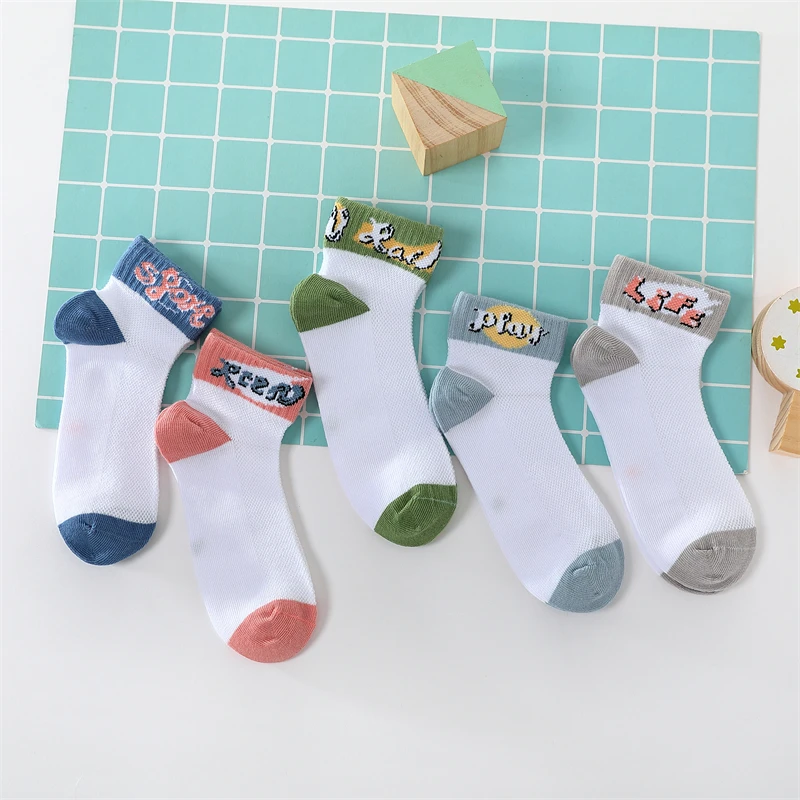 

40S' Combed Cotton 3-16 Years Student Sports Socks Children's Primary School Junior High School Mesh Breathable Sweat-absorbent