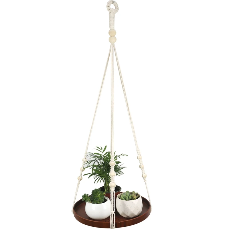 

Macrame Plant Hanger Indoor Hanging Planter Shelf Rack Decorative Flower Pot Holder Cotton Rope with Plate Boho Home Decor